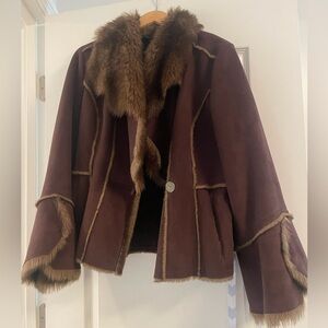 Brown Faux Fur Trimmed Women's Jacket